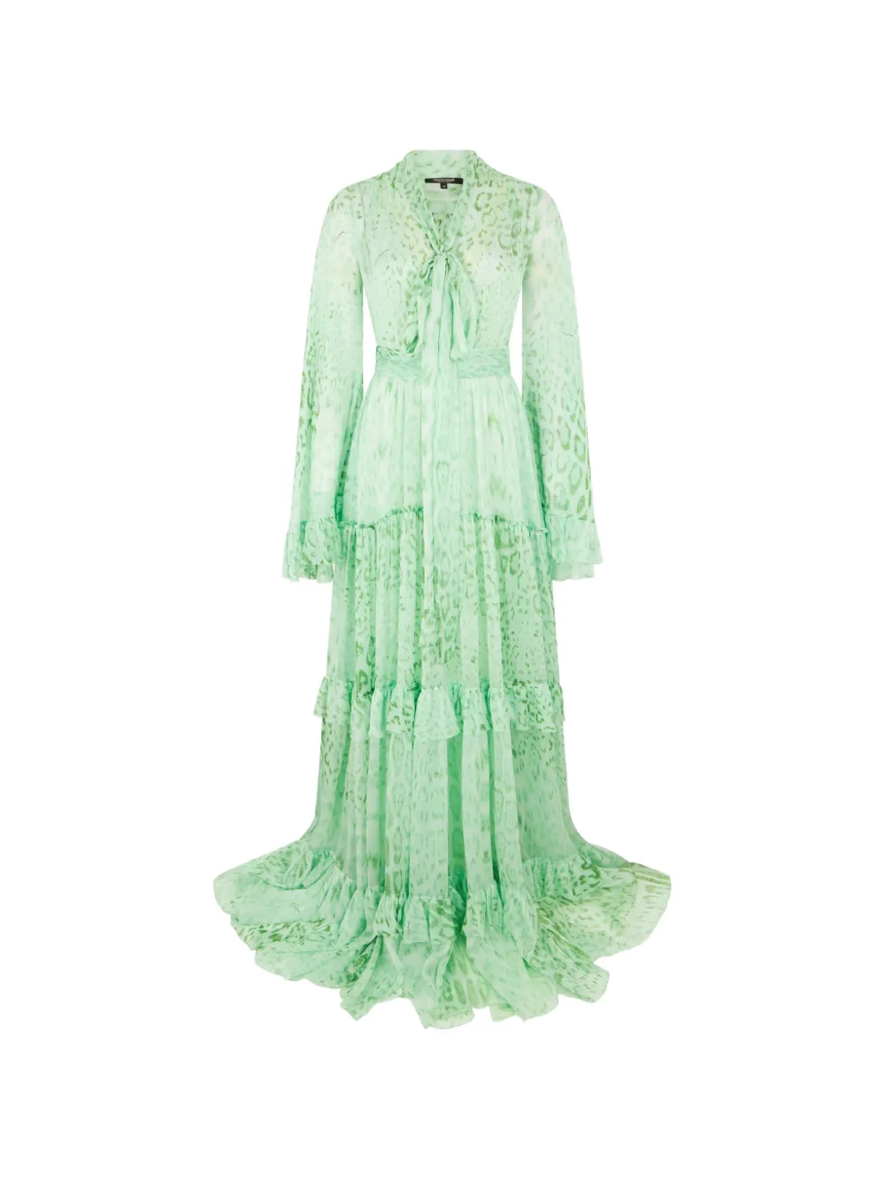 Roberto Cavalli jaguar-print ruffled maxi dress - Grün