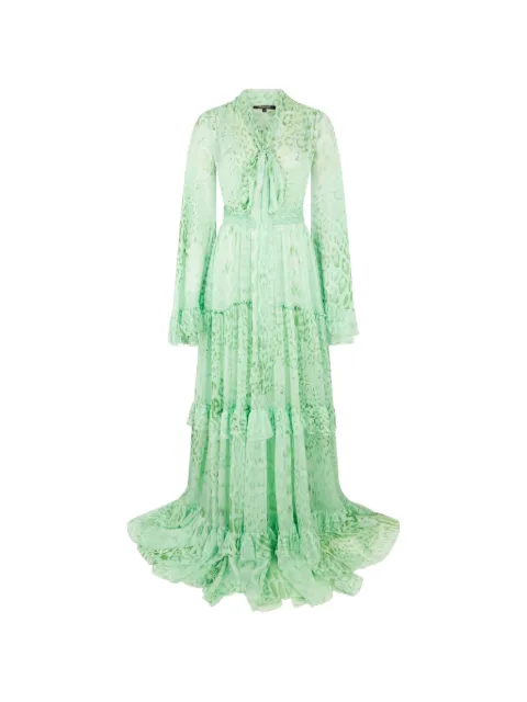 Roberto Cavalli jaguar-print ruffled maxi dress