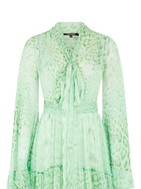green jaguar dress Roberto Cavalli Mint Print Silk Cavalli dress
