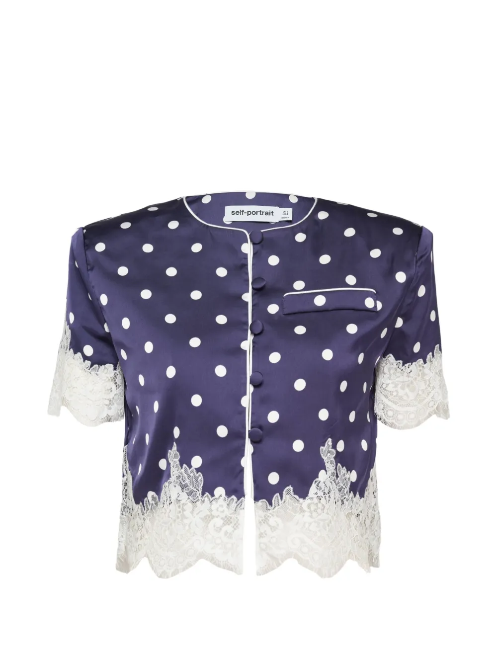Self-Portrait polka-dot lace-trim top - Blu