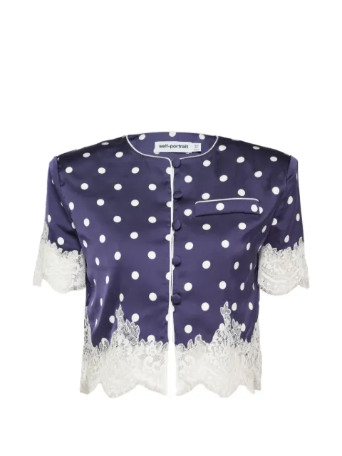 Self-Portrait polka-dot lace-trim top