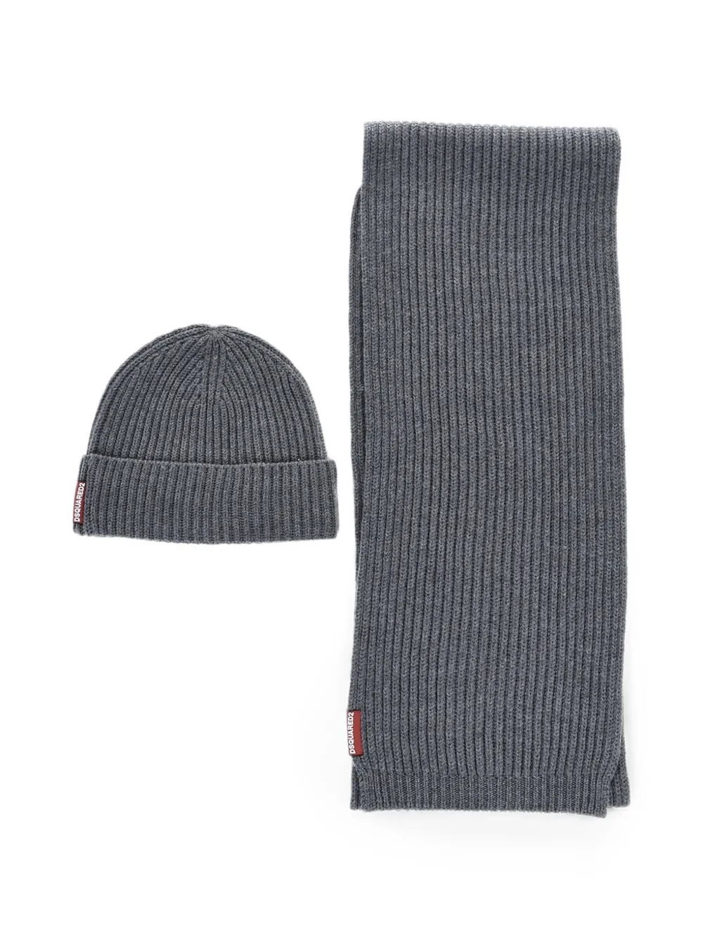 DSQUARED2 ribbed-knit scarf and beanie set - Grau