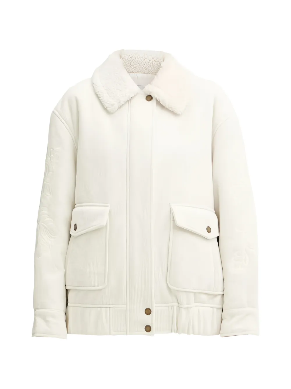 Ermanno Scervino shearling-collar embroidered jacket - Nude