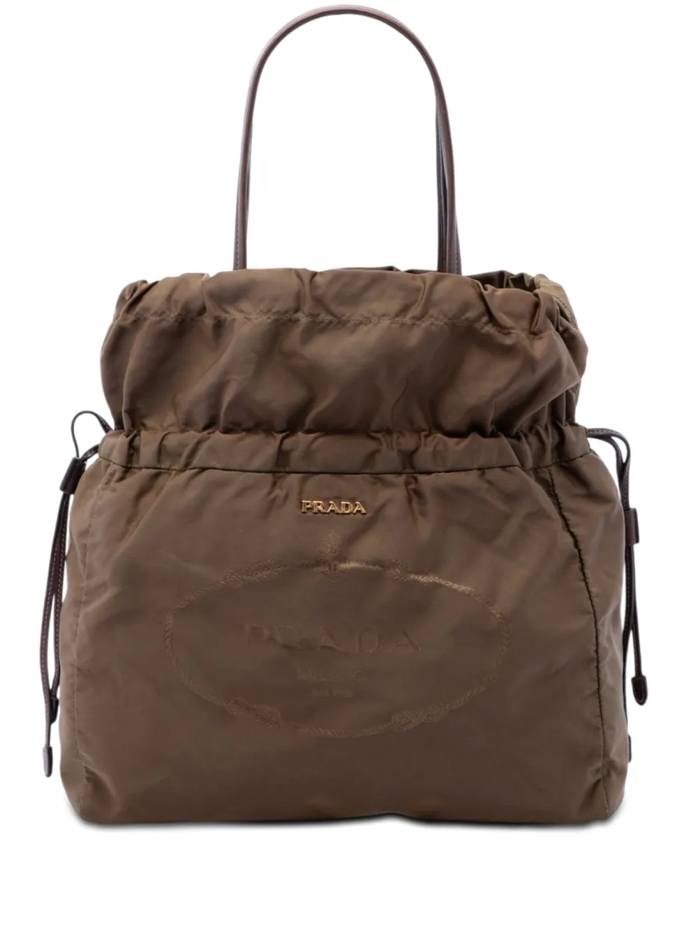 Prada Pre-Owned Borsa tote in tessuto con logo e coulisse 2000-2026 - Marrone