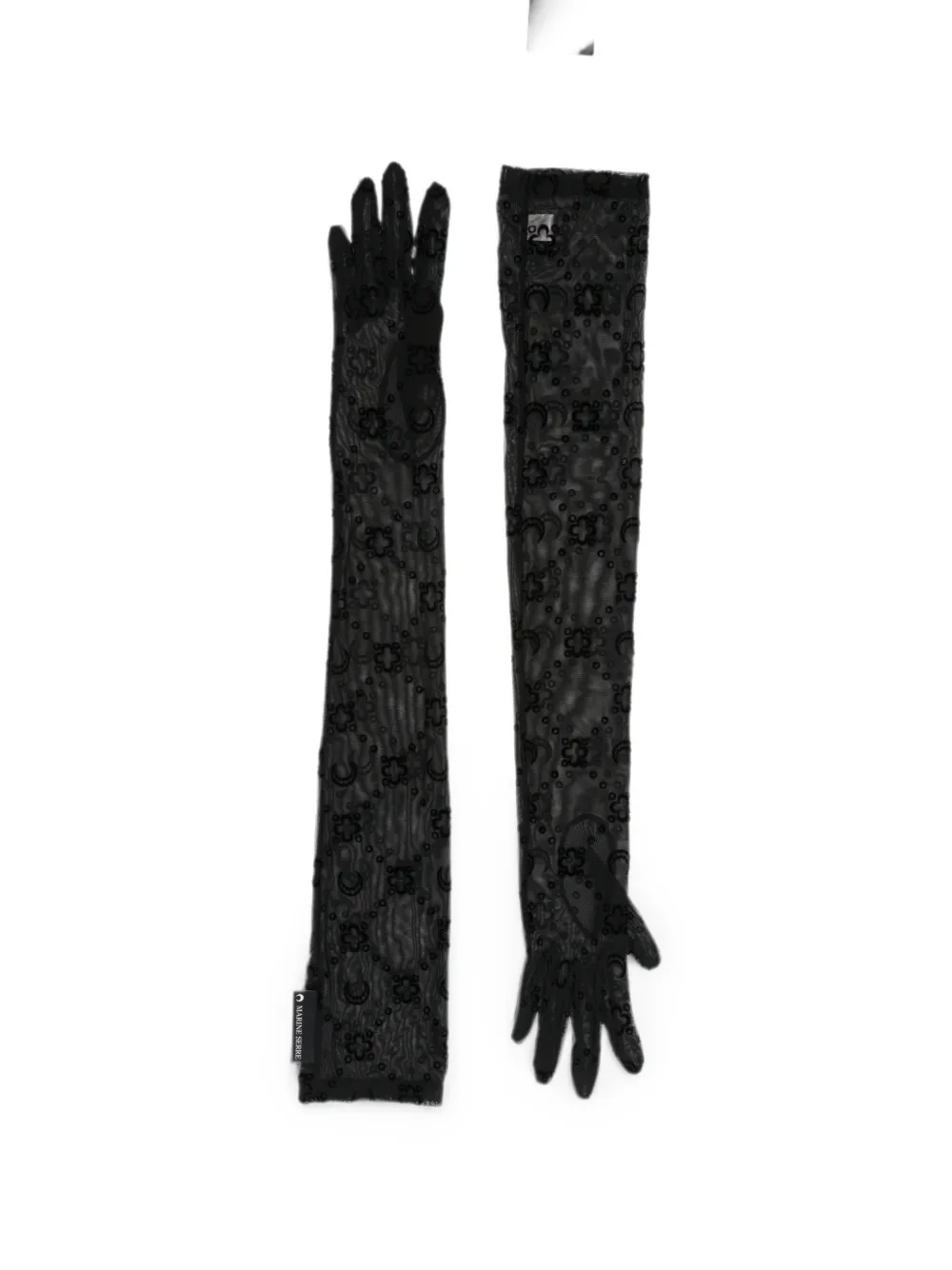 Marine Serre Moon-print Mesh Gloves In Black