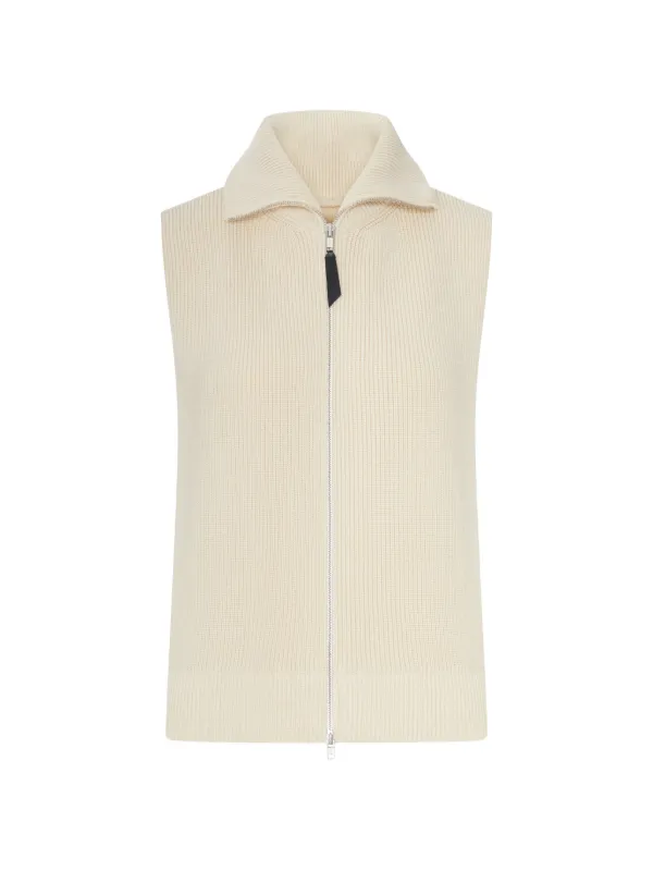 Maison Margiela Ribbed-knit Zip-up Gilet in Neutrals