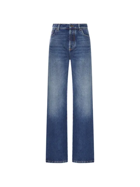 Miu Miu faded-effect logo-embroidered jeans