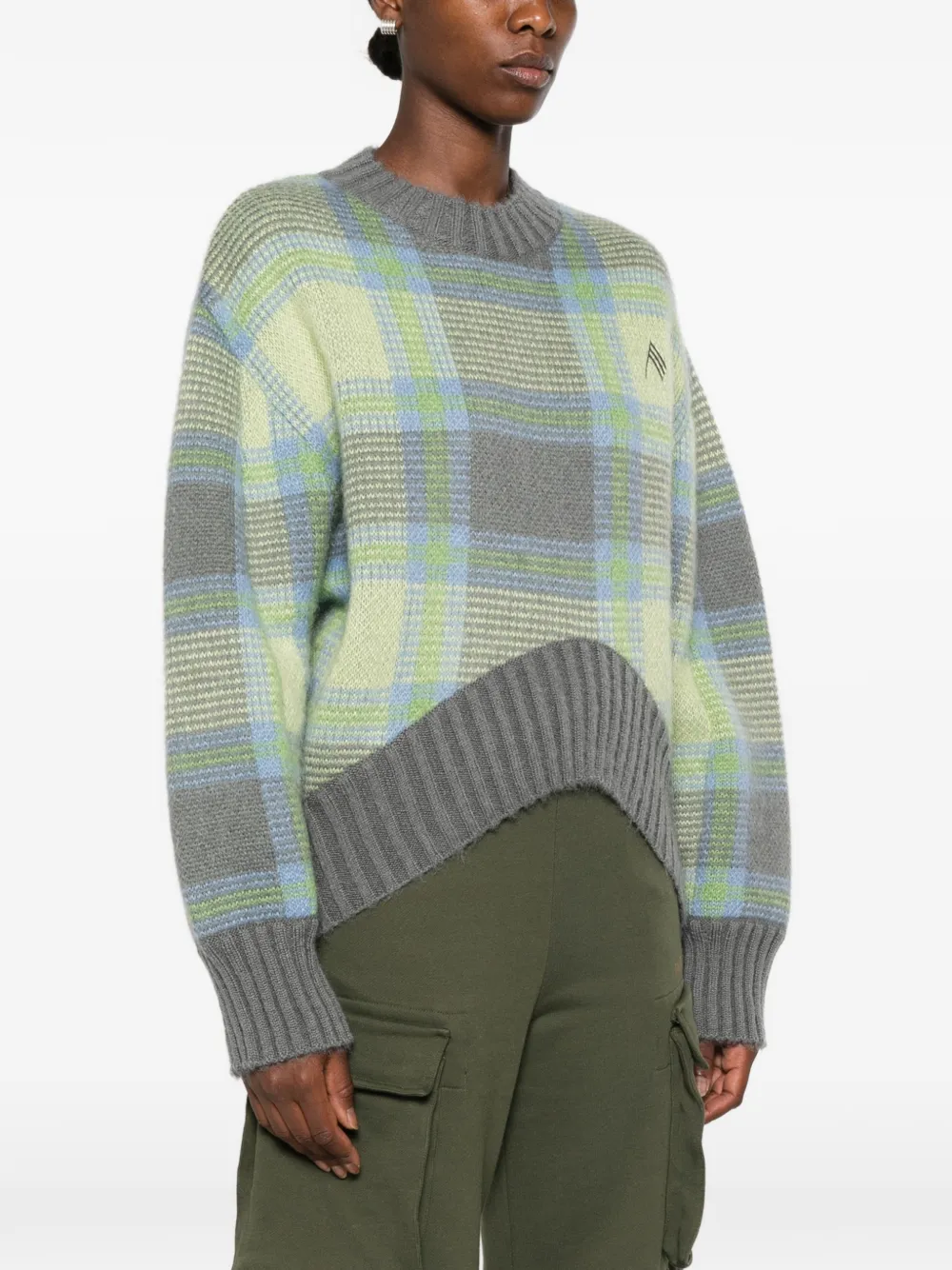 The Attico Check-pattern Sweater in Green, view 3