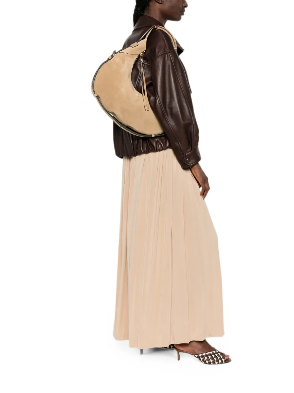 Moschino Schoudertas met halvemaan vorm Beige
