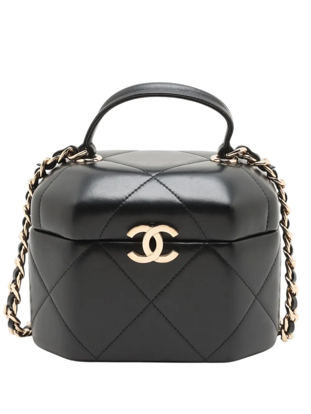 CHANEL Pre-Owned Trousse CC esagonale in pelle di agnello trapuntata con manico e tracolla 2021-2026 - Nero
