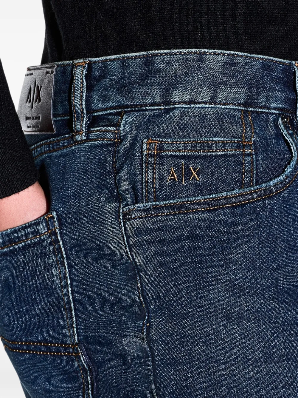 Armani Exchange Denim shorts met logopatch Blauw