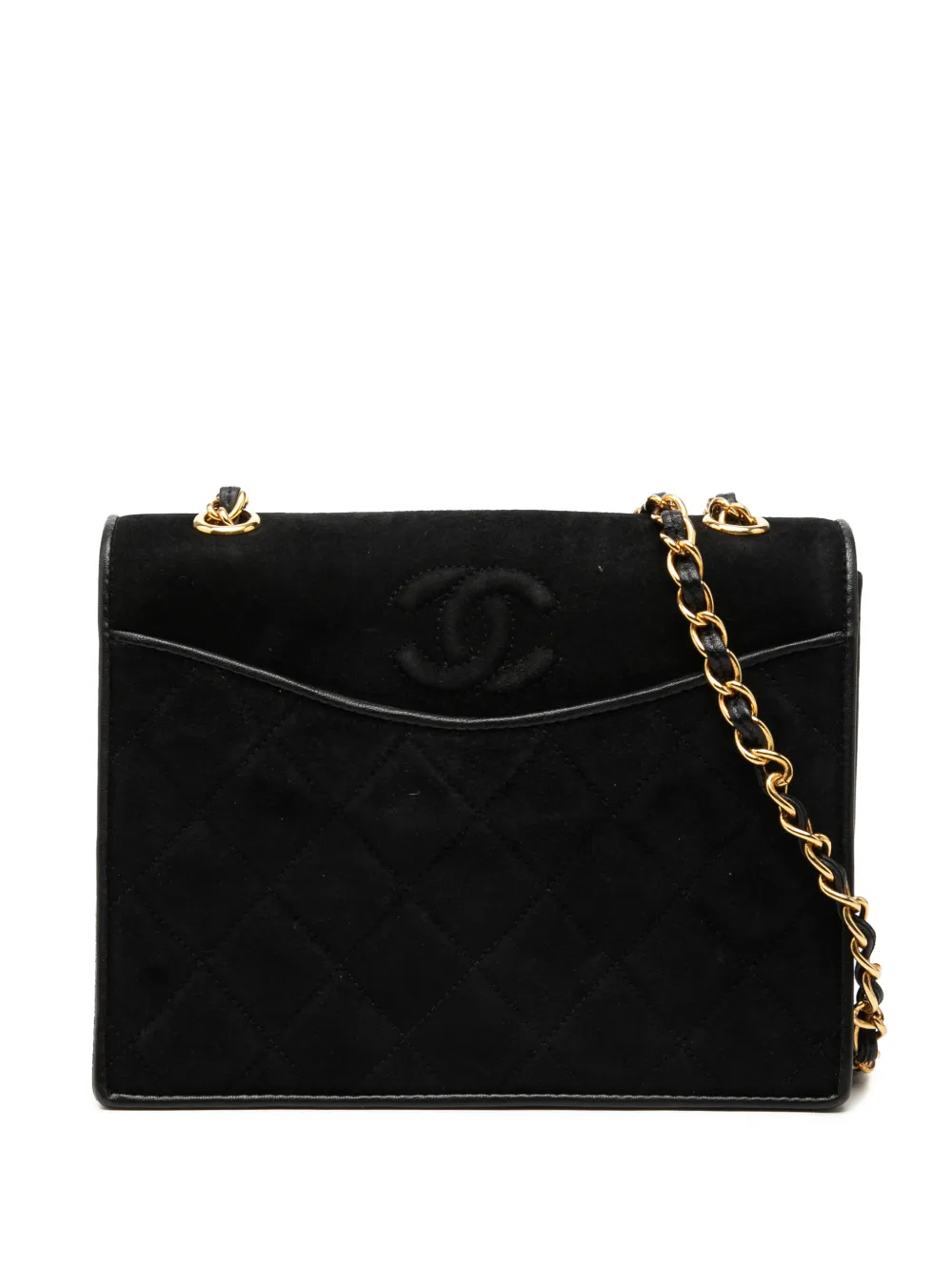 CHANEL Pre-Owned Borsa a tracolla CC piccola in pelle scamosciata trapuntata con catena 1989-1991 - Nero