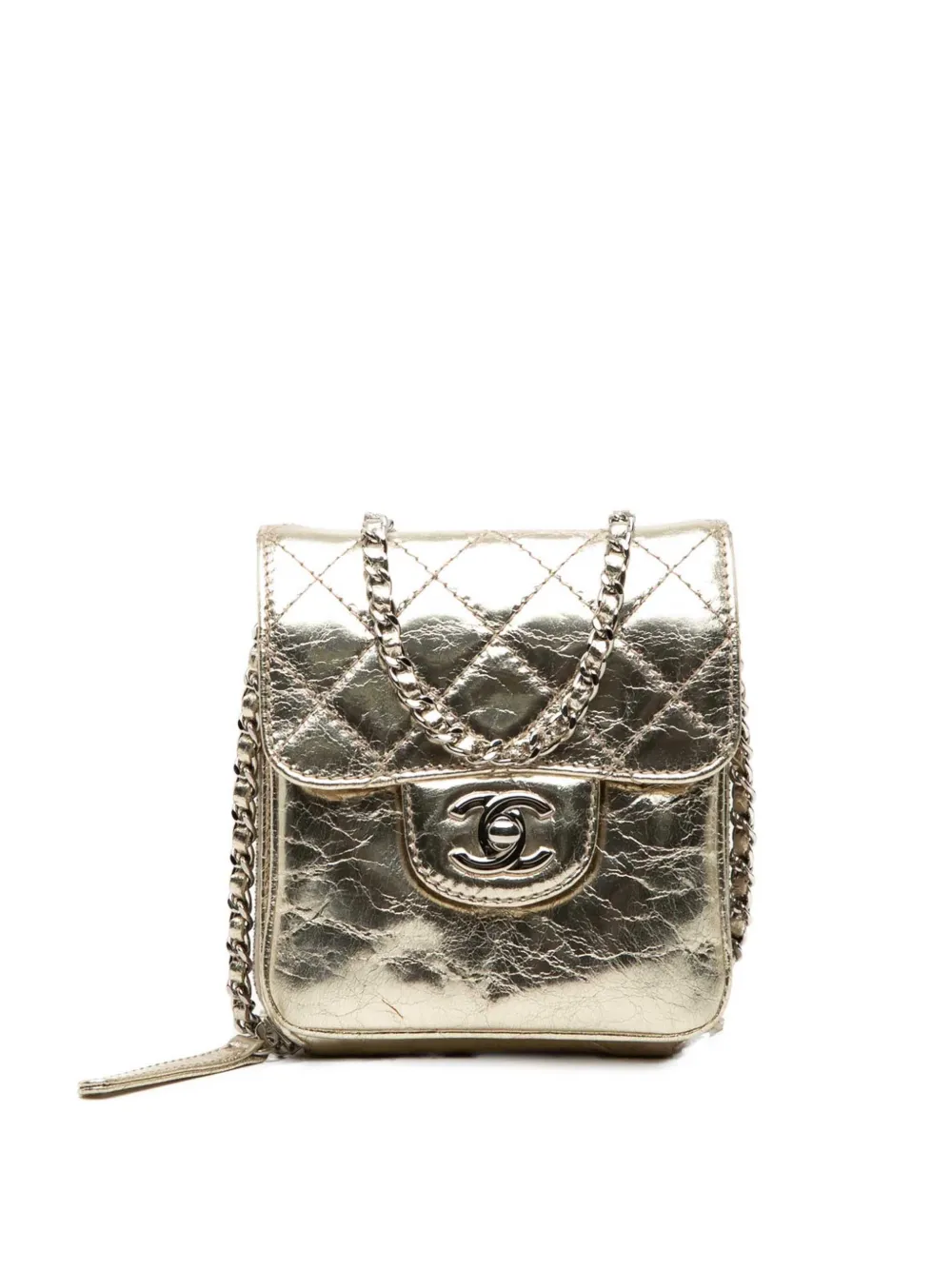 CHANEL Pre-Owned 2012 Gesteppte Metallic Aged Calfskin Clams Portemonnaie mit Kettenriemen - Gold