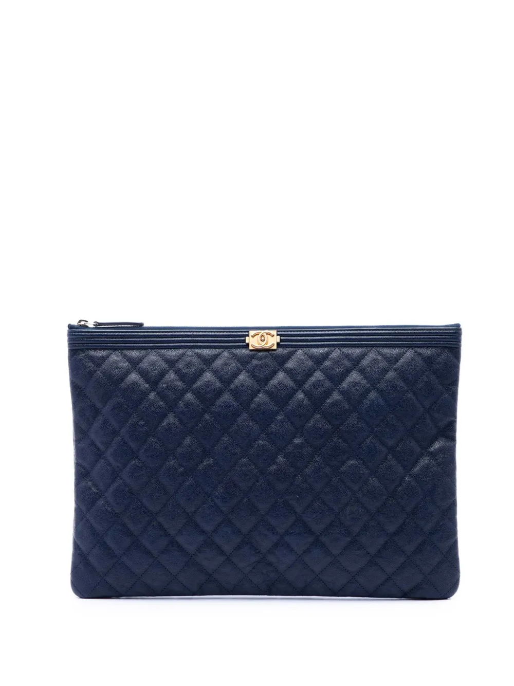 CHANEL Pre-Owned Clutch Boy O Case grande in pelle Caviar trapuntata 2018-2019 - Blu