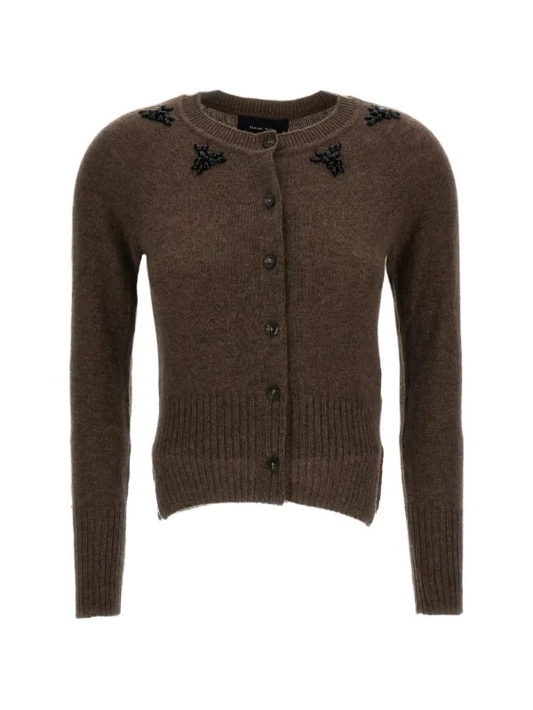 Simone Rocha Crystal-embellished Cashmere Cardigan in Brown