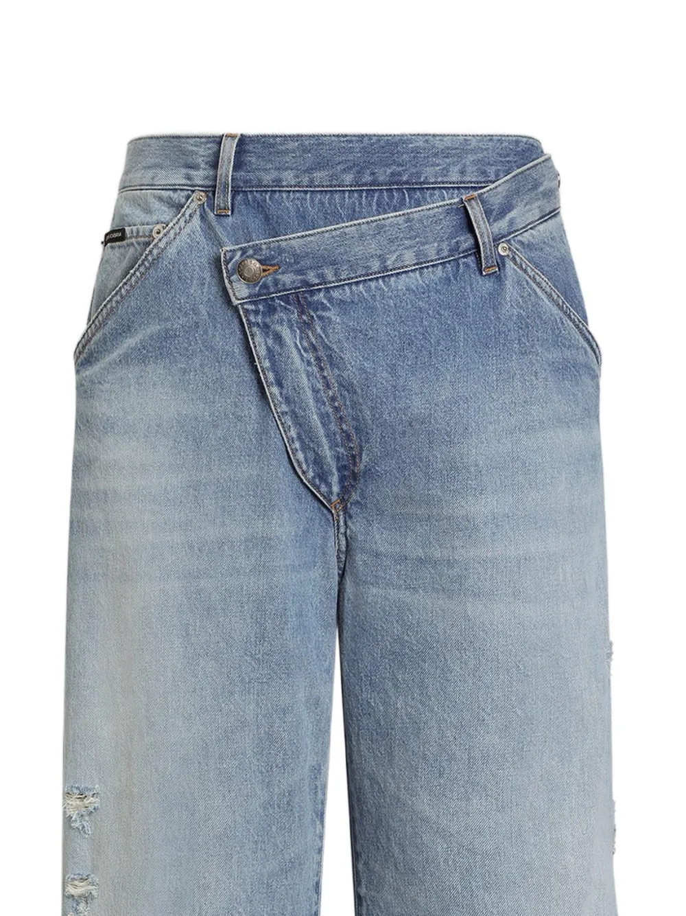 Dolce & Gabbana Gerafelde jeans met asymmetrische tailleband Blauw