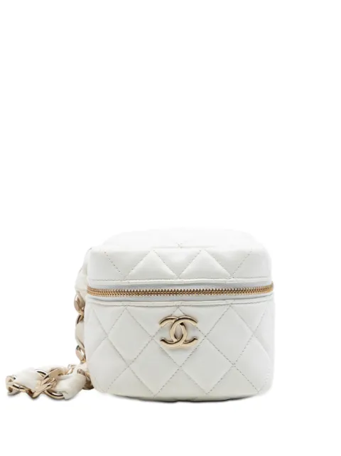 CHANEL Pre-Owned 2021 CC Quilted Lambskin Cube Zip Clutch with Chain vanity bag