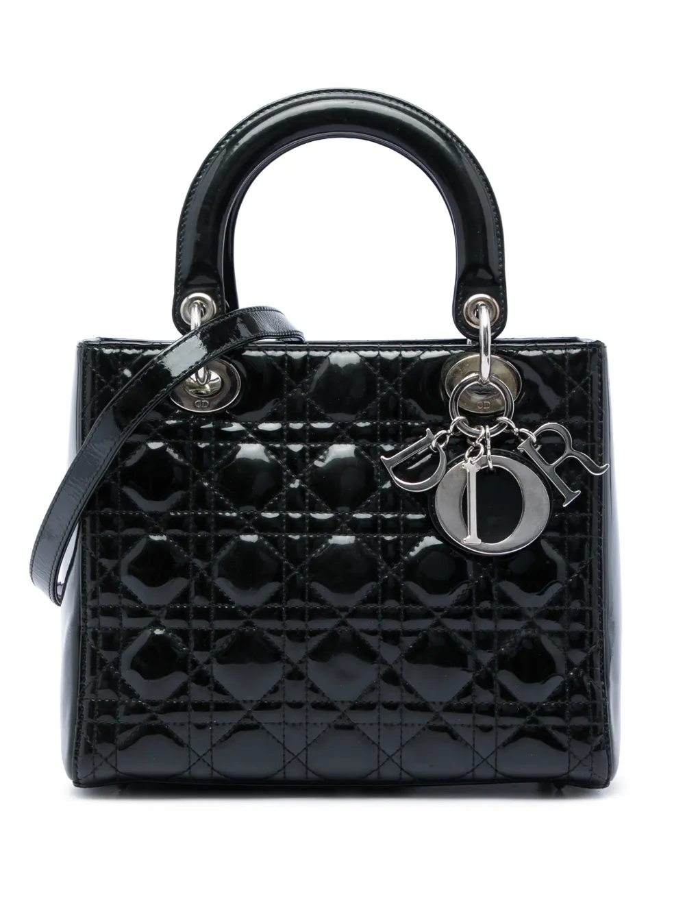 Christian Dior Pre-Owned Borsa a tracolla Lady Dior media con motivo Cannage e finitura lucida 2011 - Nero