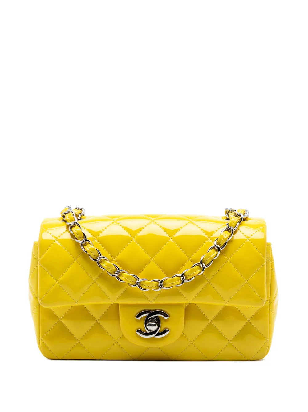 CHANEL Pre-Owned Borsa a tracolla Classic rettangolare mini con battente e finitura lucida 2015-2016 - Giallo