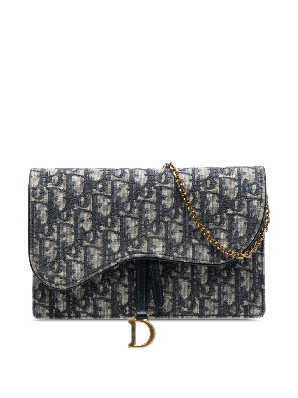Christian Dior Pre-Owned 2022 Oblique Canvas Saddle Pouch Wallet on Chain crossbody bag - Blue