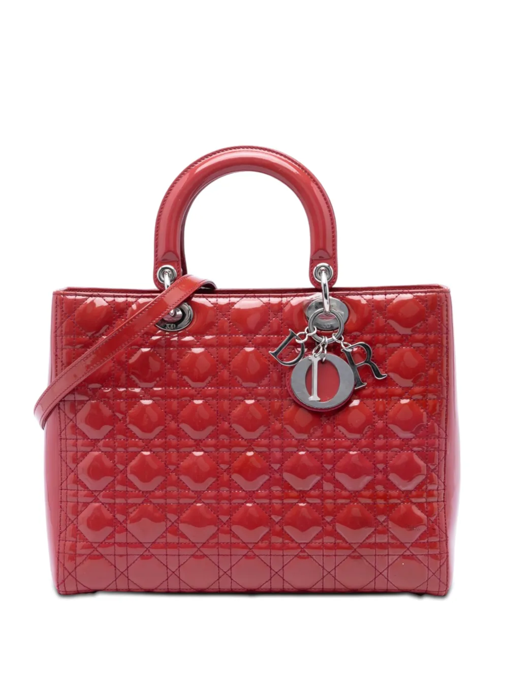 Christian Dior Pre-Owned 2011 große Cannage Lady Dior Satchel-Tasche aus Lackleder - Rot
