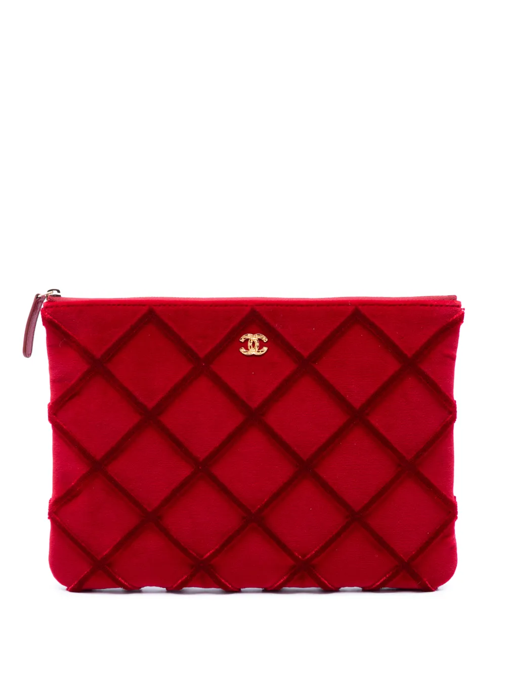 CHANEL Pre-Owned Clutch CC O Case media trapuntata in velluto 2017-2018 - Rosso