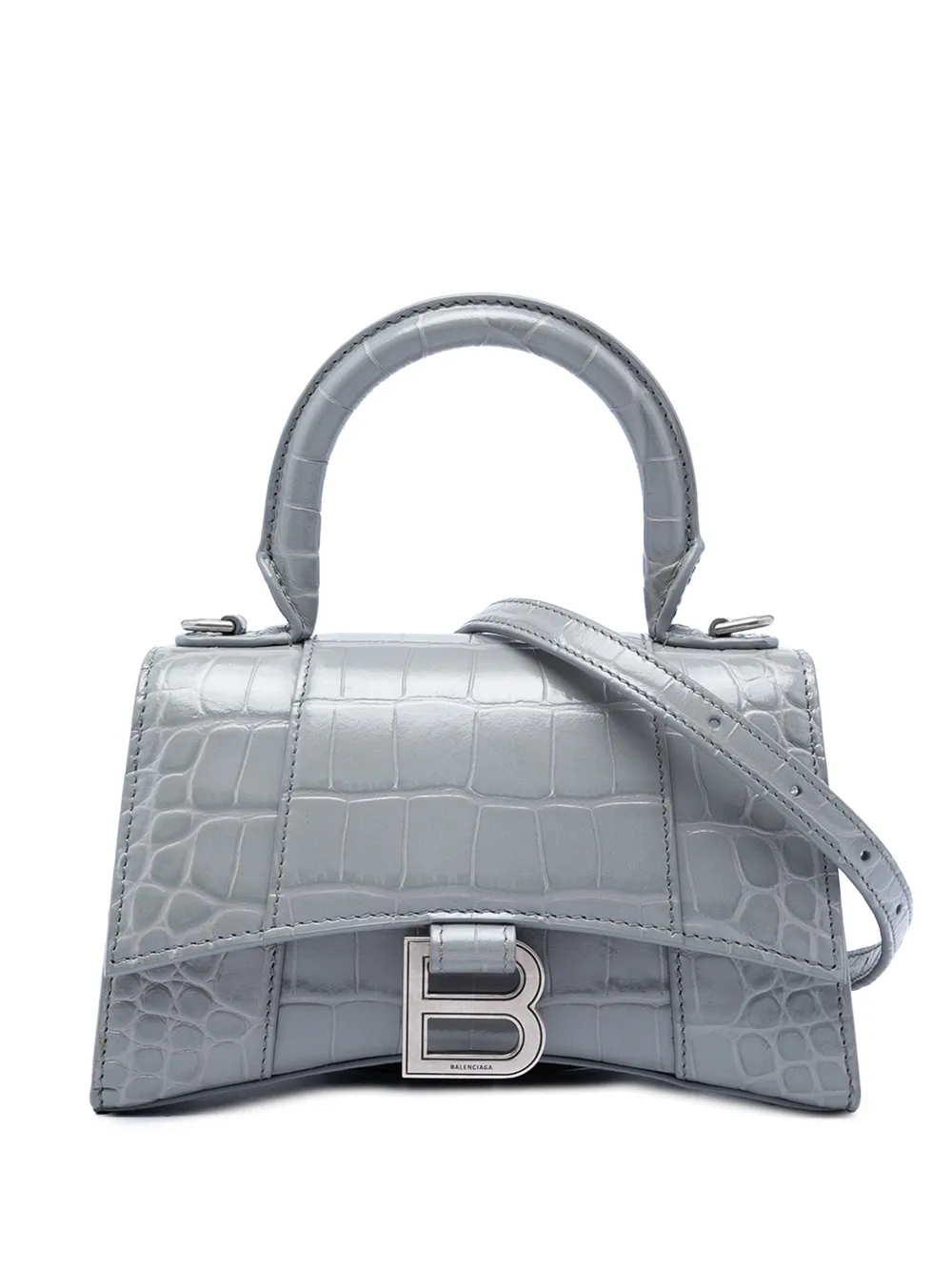Balenciaga Pre-Owned 2022 Croc Embossed Calfskin Hourglass Top Handle Bag XS satchel - Grigio