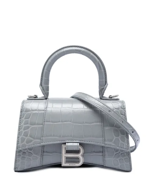 Balenciaga Pre-Owned 2022 Croc Embossed Calfskin Hourglass Top Handle Bag XS satchel
