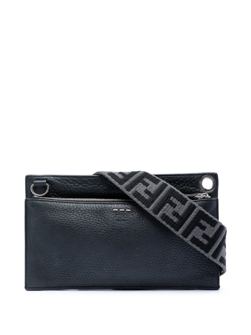 Fendi Pre-Owned Borsa a tracolla FF 1974 Flat Pouch in pelle di vitello 2018-2026 - Nero