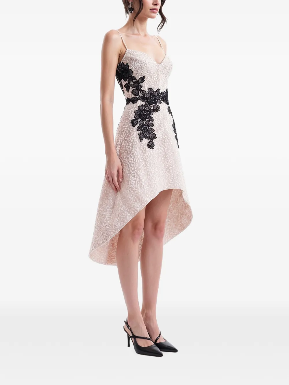 Gemy Maalouf High-low jurk met bloemenkant Beige