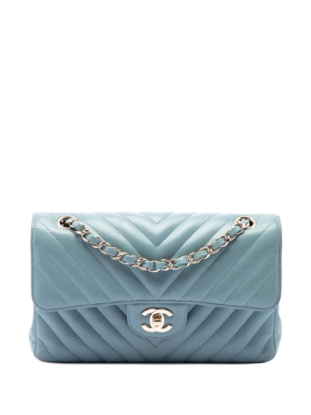 CHANEL Pre-Owned 2018 Small Classic Chevron Lambskin Double Flap shoulder bag - Blu