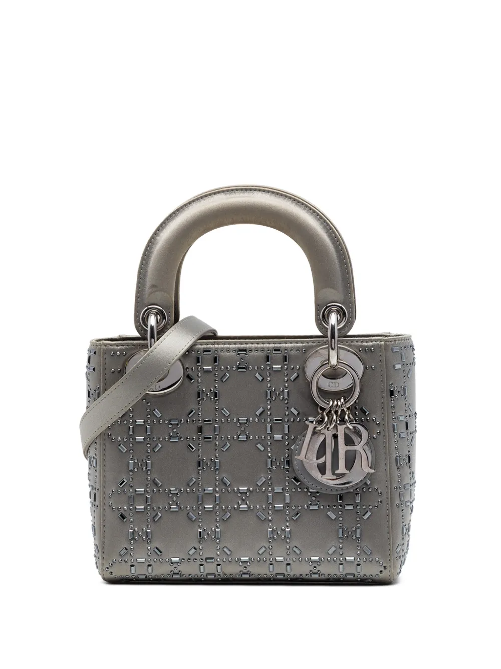 Christian Dior Pre-Owned 2019 Mini Satin Cannage Crystal Embellished Lady Dior satchel - Grigio