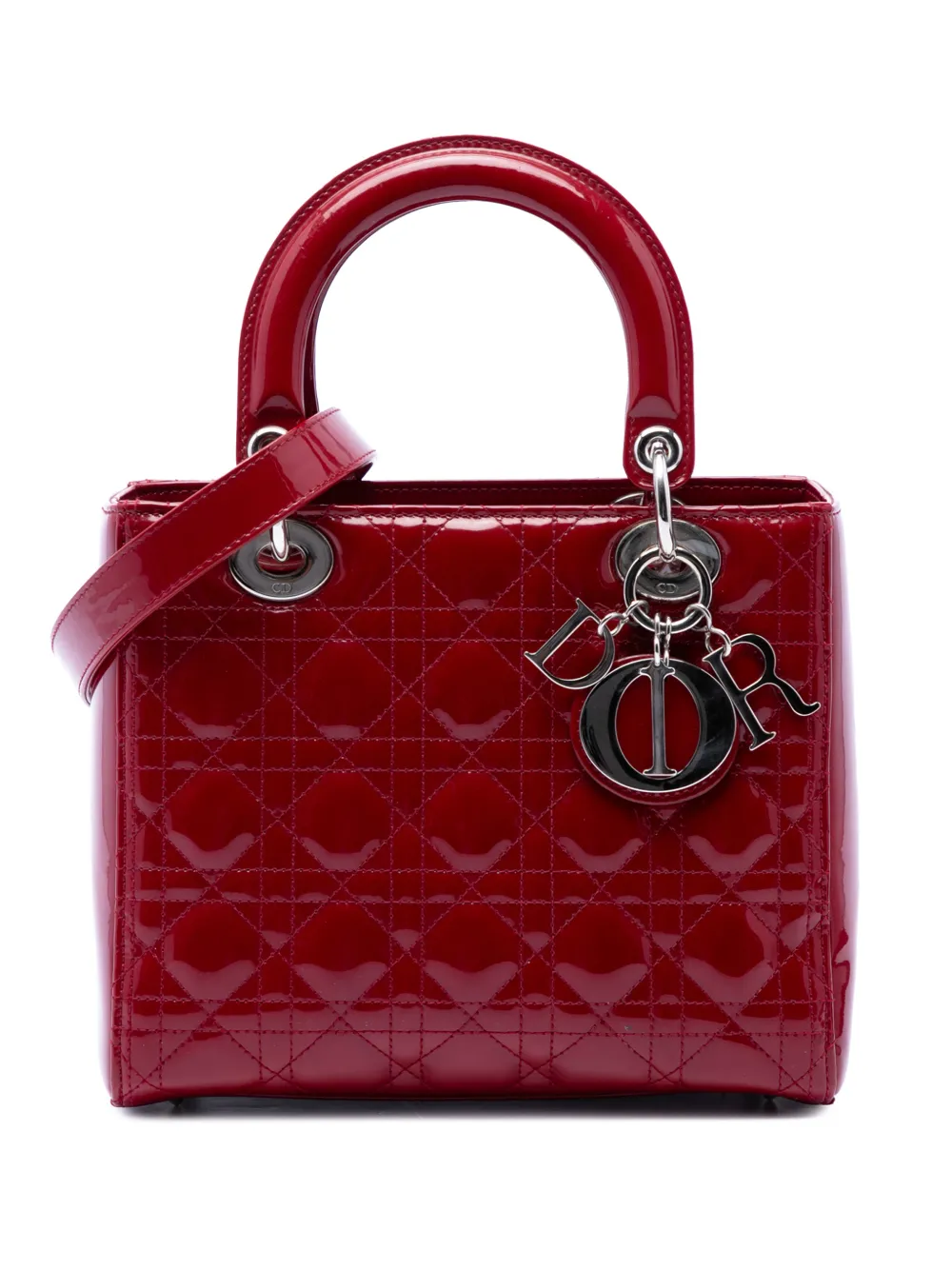 Christian Dior Pre-Owned 2017 Medium Patent Cannage Lady Dior satchel - Red