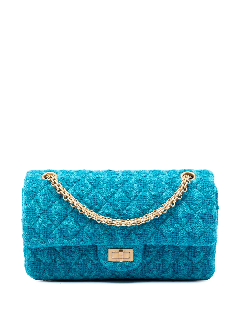 CHANEL Pre-Owned 2019 Quilted Tweed Reissue 2.55 Double Flap 225 shoulder bag - Blu
