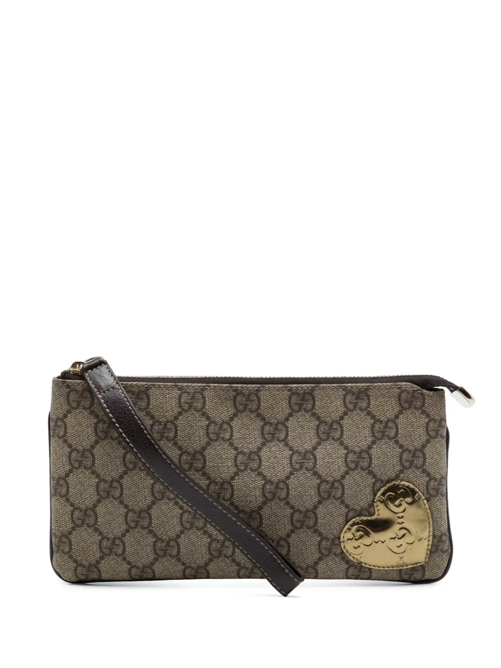 Gucci Pre-Owned 2000-2015 Guccissima Heart Trimmed GG Supreme Wristlet clutch bag - Marrone