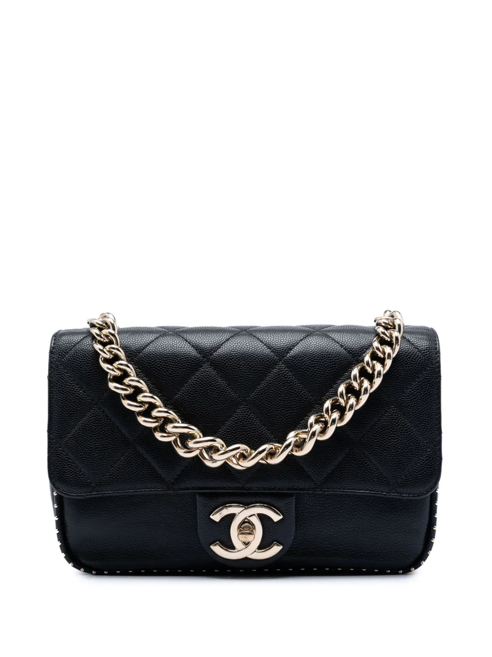 CHANEL Pre-Owned 2017-2018 Small CC Quilted Caviar Studded Single Flap satchel - Nero
