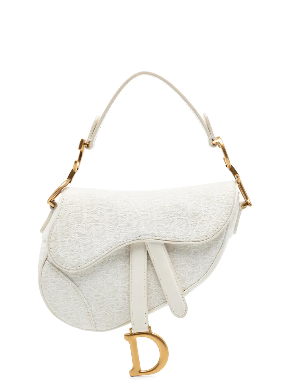 Christian Dior Pre-Owned 2020 Mini Oblique Embroidered Canvas Saddle Bag satchel - Bianco