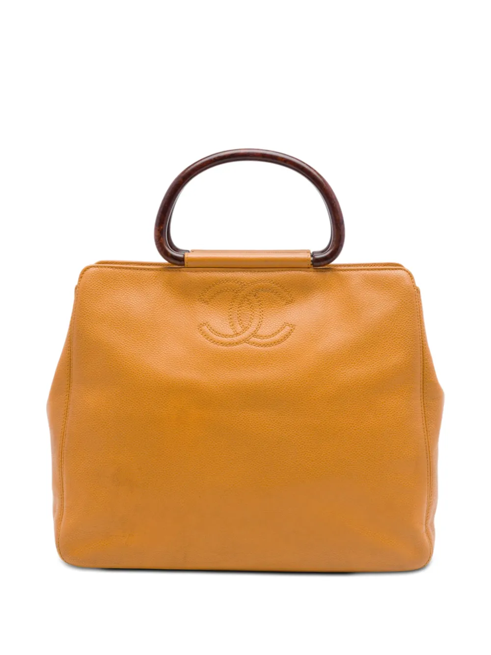 CHANEL Pre-Owned 2000-2002 CC Caviar Wood Top Handle tote bag - Giallo