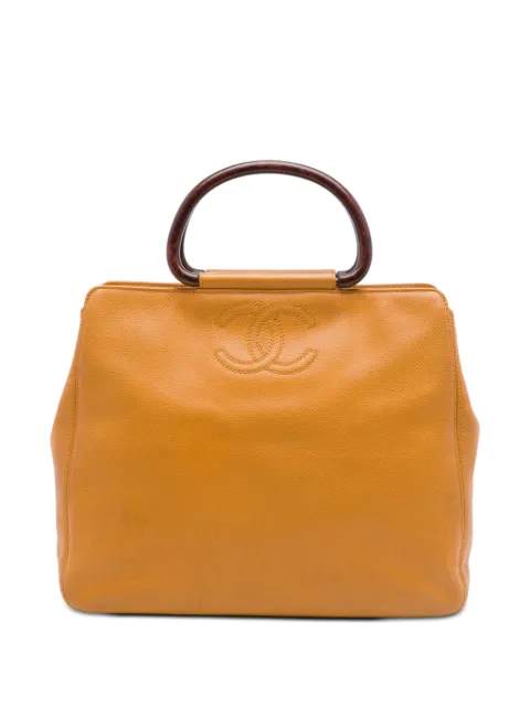 CHANEL Pre-Owned 2000-2002 CC Caviar Wood Top Handle tote bag