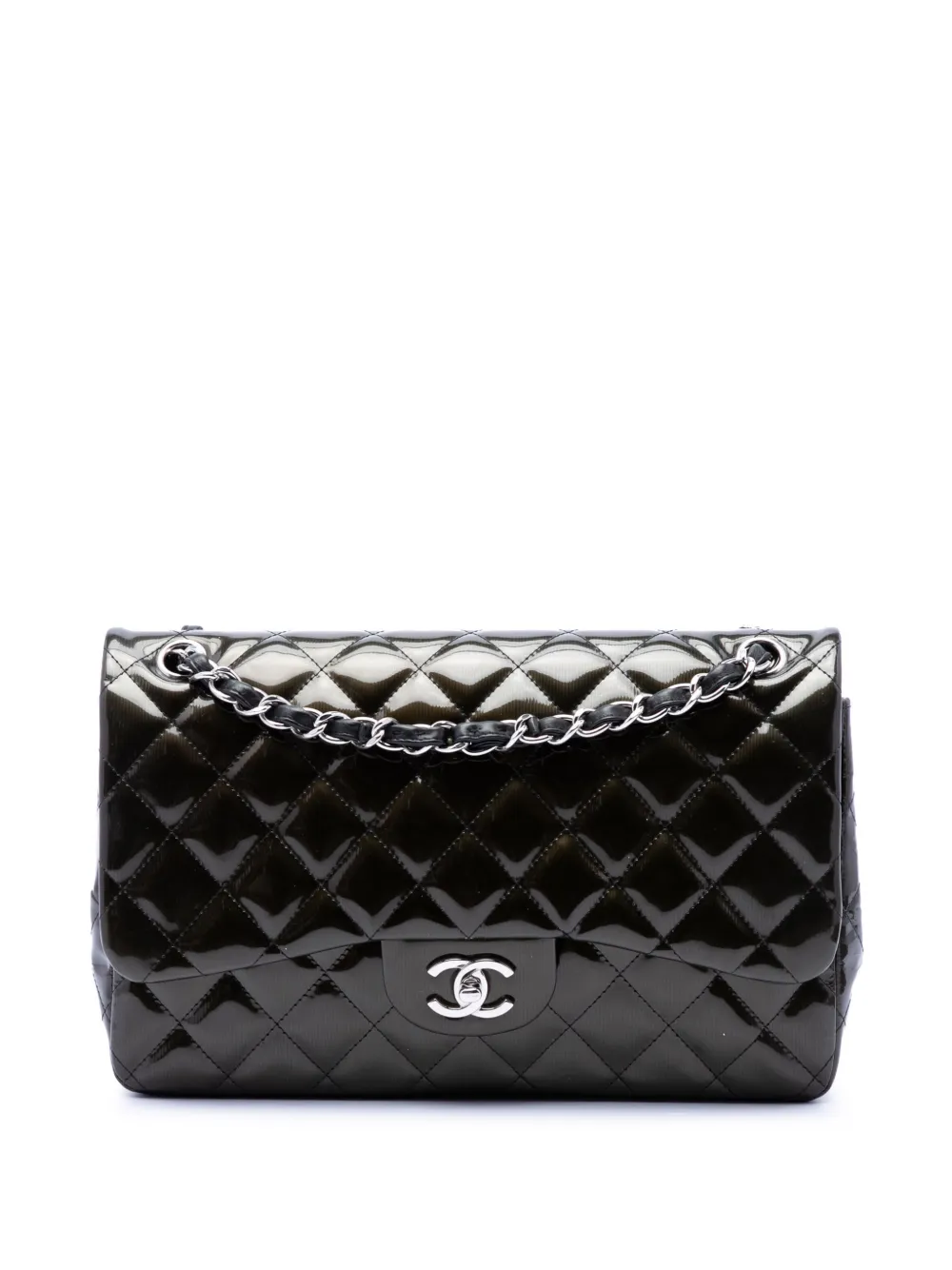 CHANEL Pre-Owned 2012-2013 Jumbo Classic Striated Patent Double Flap shoulder bag - Verde