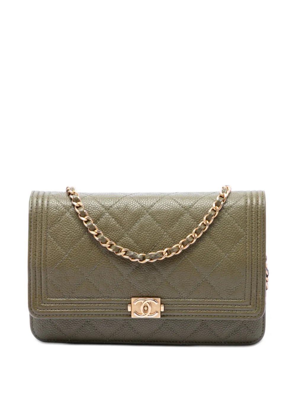 CHANEL Pre-Owned 2016-2017 Quilted Caviar Boy Wallet on Chain crossbody bag - Verde