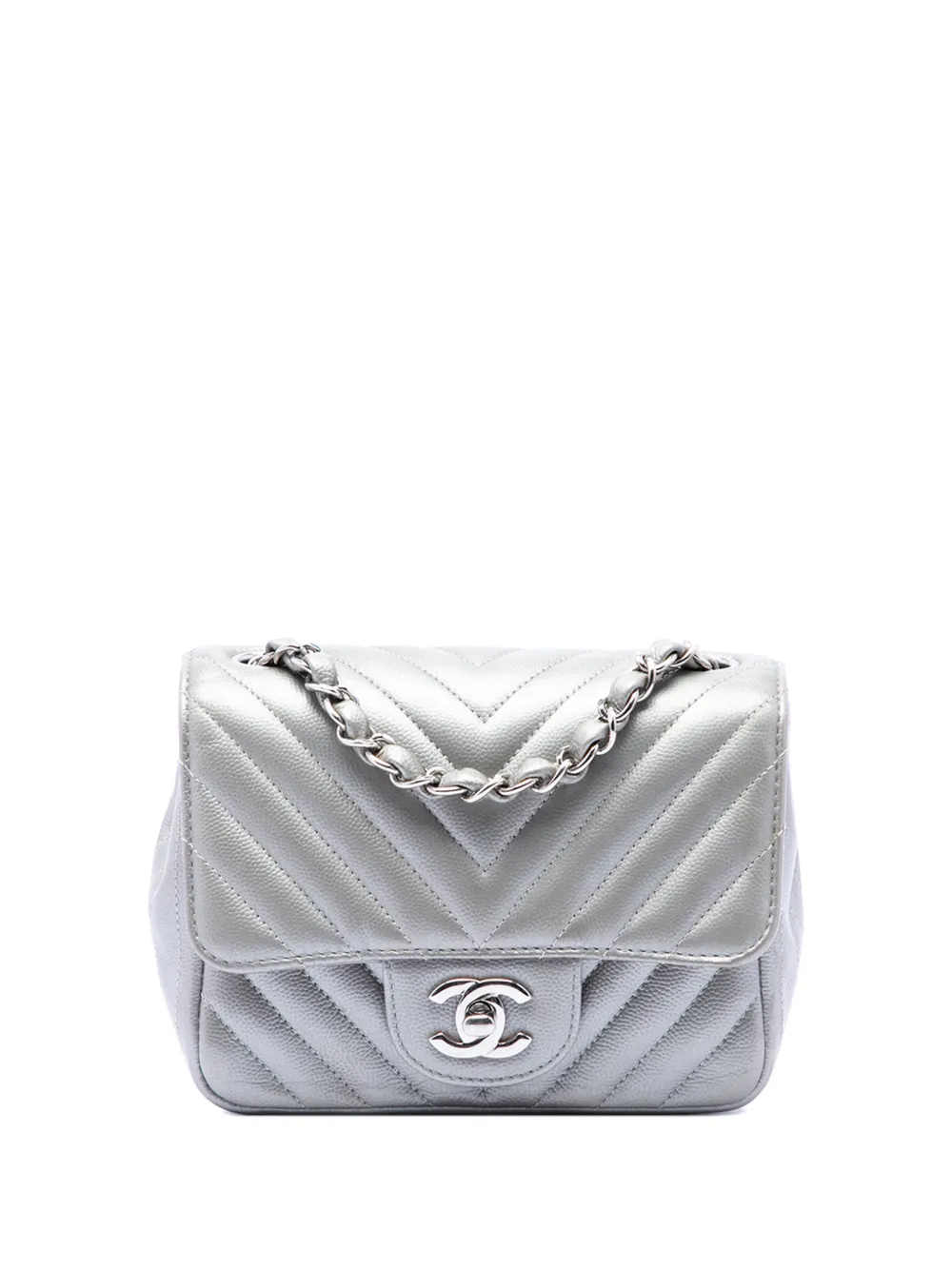 CHANEL Pre-Owned 2010-2011 Mini Square Classic Chevron Caviar Single Flap crossbody bag - Argento