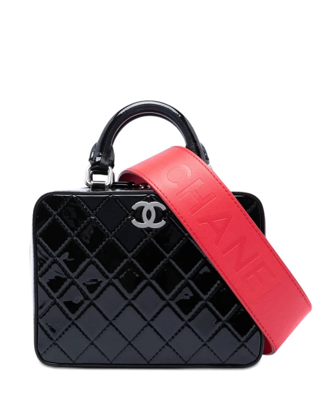 CHANEL Pre-Owned 2019 Small CC Quilted Patent Travel Kit Vanity Case satchel - Nero