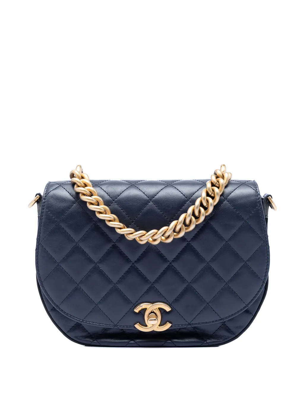 CHANEL Pre-Owned 2017-2018 CC Quilted Lambskin Chain Handle Half Moon Flap satchel - Blu