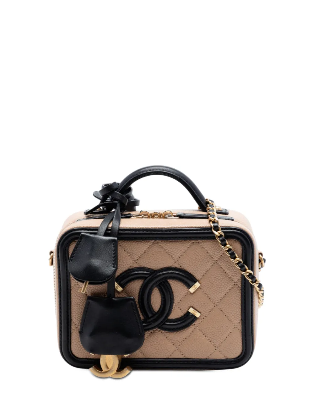 CHANEL Pre-Owned 2018-2019 Small Bicolor Caviar CC Filigree Vanity Case satchel - Marrone