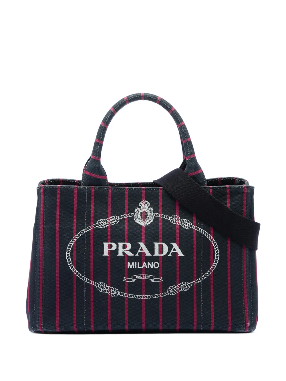 Prada Pre-Owned 2013-2026 Small Canvas Canapa Logo Stripes satchel - Nero