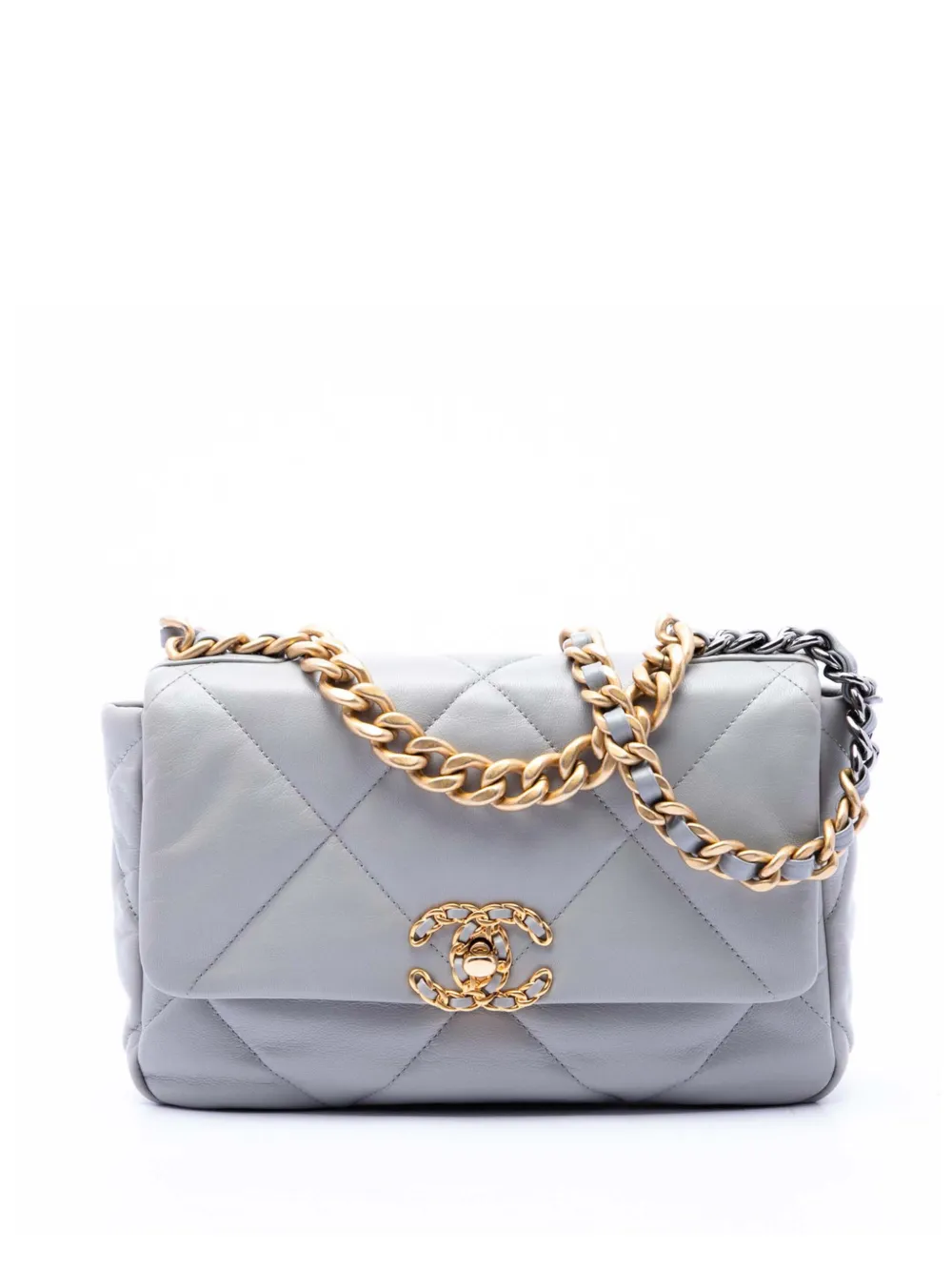 CHANEL Pre-Owned 2019 Medium Lambskin 19 Flap satchel - Grigio