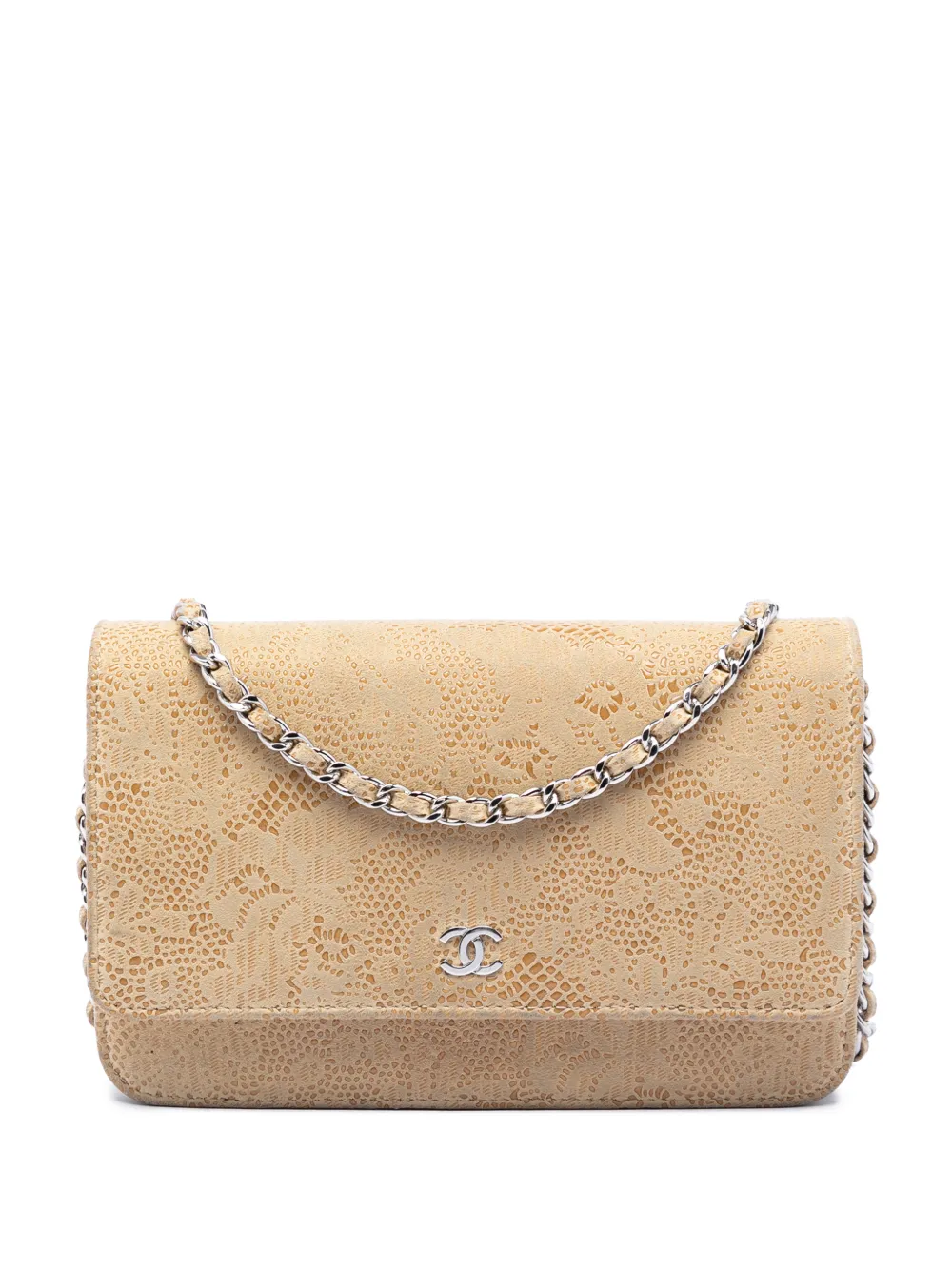 CHANEL Pre-Owned 2013-2014 CC Lace Overlay Goatskin Wallet On Chain crossbody bag - Toni neutri