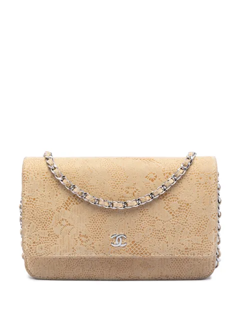 CHANEL Pre-Owned 2013-2014 CC Lace Overlay Goatskin Wallet On Chain crossbody bag