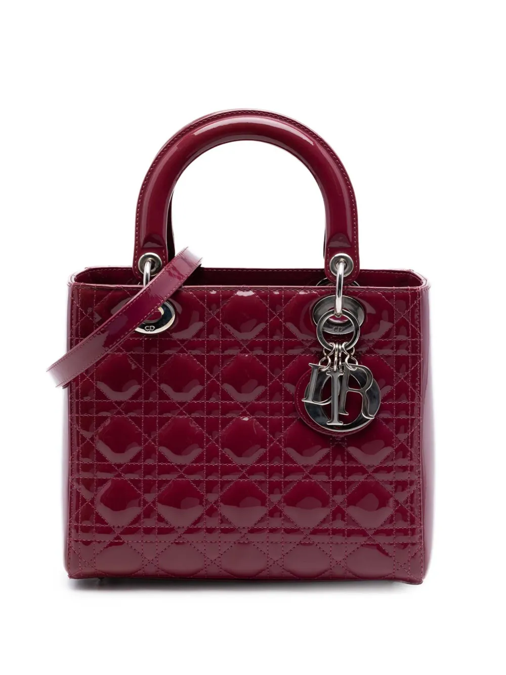 Christian Dior Pre-Owned 2012 Medium Patent Cannage Lady Dior satchel - Rosso